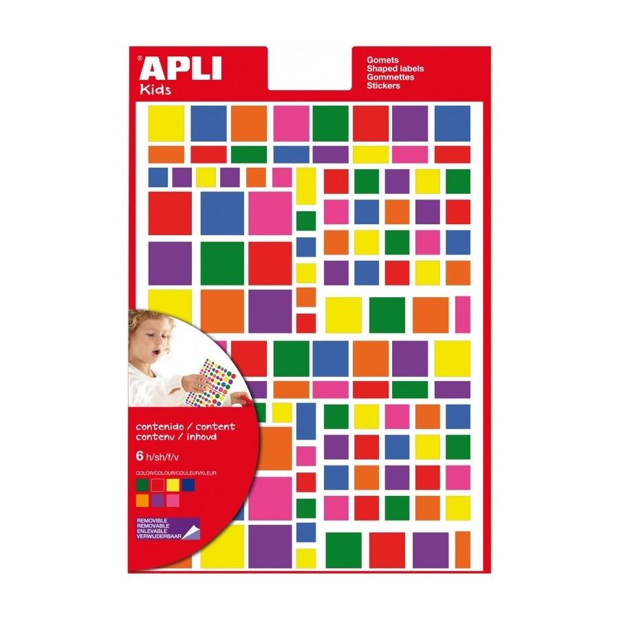 Gomets cuadrados removibles Apli 12971 blister de 6 hojas de colores surtidos