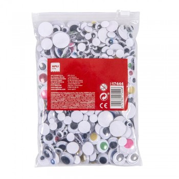 B.600 ojos móviles adhesivos Apli medidas y colores surtidos