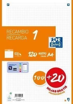 Recambio Oxford 400158163 A4 100+20H 90G 4taladros cuadros 5X5 naranja
