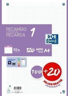 Recambio Oxford 400158164 A4 100+20H 90G 4taladros cuadros 5X5 lila