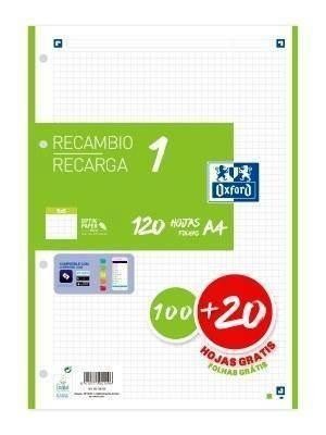 Recambio Oxford 400158059 A4 100+20H 90G 4taladros cuadros 5X5 verde