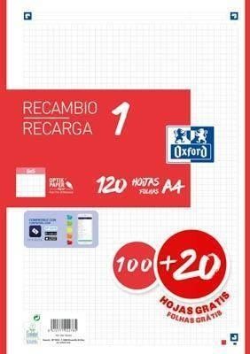 Recambio Oxford 400158162 A4 100+20H 90G 4taladros cuadros 5X5 rojo