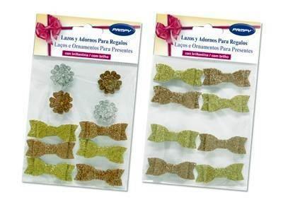 324166 LAZOS Y ADORNOS GLITTER ADHESIVOS DORADOS POESSA