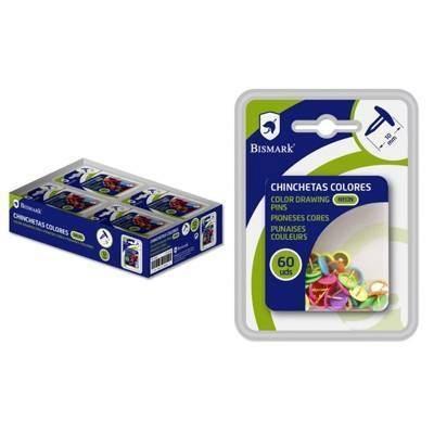 BISMARK CHINCHETAS COLORES 60 PCS DOBLE BLISTER 328064