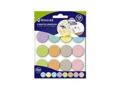 ETIQUETAS ADHESIVAS PASTEL CIRCULOS 16x8 uds BISMARK 329954
