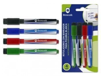 SET 4 ROTULADORES PIZARRA CON BORRADOR BISMARK 329312