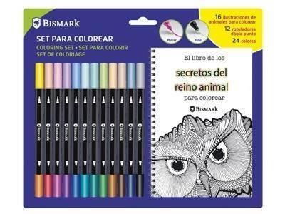 LIBRO MANDALAS ANIMALES + 12 ROTULADORES DOBLES BISMARK 330339