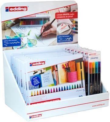 Expositor Edding con 8 caja metal 20 unidades 1200-20-S + 8 blister 1340 punta pincel 61120