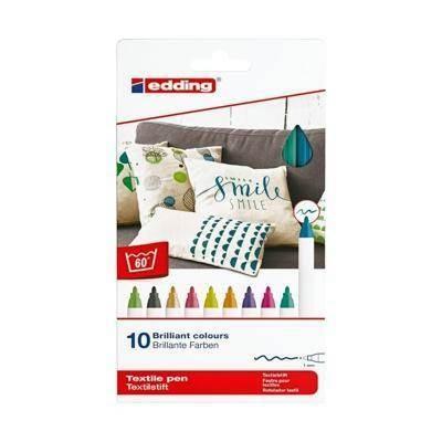 Estuche con 10 rotuladores para tela Edding 4600. Punta redonda 1mm. Colores surtidos fríos