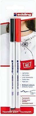 Estuche con 2 rotuladores para tela Edding 4600. Punta redonda 1mm. Colores negro y rojo