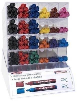 Expositor con 90 marcadores permanentes Edding 330. Punta biselada 1-5mm. Colores surtidos