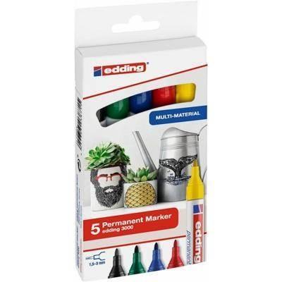 Pack con 5 marcadores permanentes Edding 3000. Colores surtidos básicos