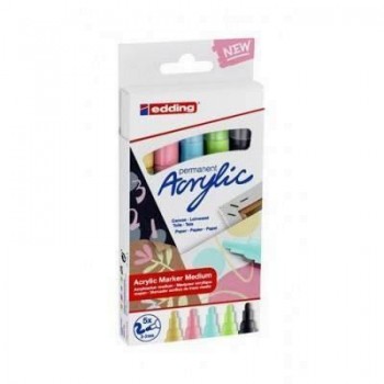 Pack con 5 marcadores acrílicos trazo medio. 2-3mm. Colores surtidos pastel