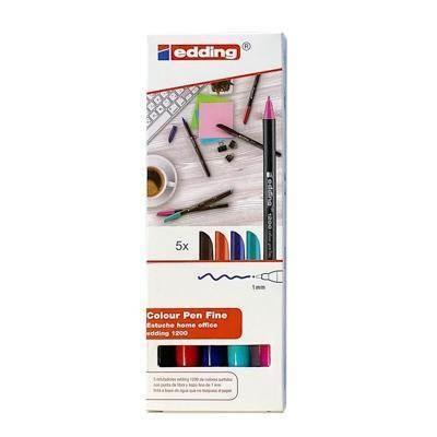 Estuche Home Office con 5 Edding 1200. Trazo fino 1mm. Colores surtidos