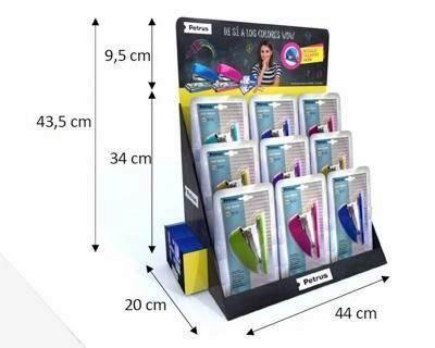 Expositor Petrus 628640 sobremesa 9 grapadoras WOW surtidas + 25 grapas 22/6