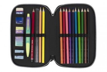 081264SN1GR Plumier 2 pisos con contenido Sunset, verde