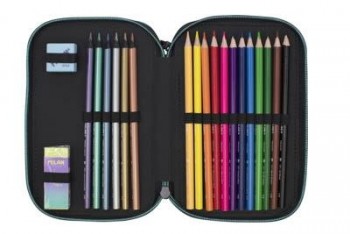 081364SN1GR Plumier 3 pisos con contenido Sunset, verde