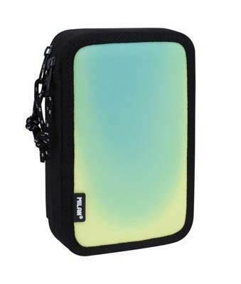 081264SNK1GR Plumier 2 pisos con contenido Sunset, negro y verde