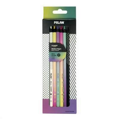 71522206 Caja 6 lápices de colores mina gruesa redondos Sunset, madera negra
