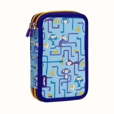 081264TNG Plumier 2 pisos con contenido Tangled Monkeys, azul