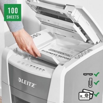Destructora Leitz IQ Auto+ 100 P4, autoalimentación, blanca 80110000