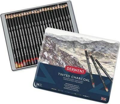 Caja metálica de 24 lápices Derwent de carboncillo con color  2301691