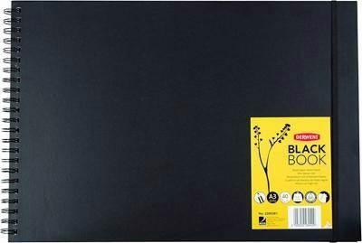 Cuaderno de dibujo con papel negro Derwent A3 horizontal, 40 hojas 200 grs 2300381