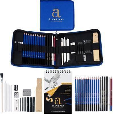 Kit para sketching (incluye 6 lápices, 2 grafito, 2 barras de dibujar sin madera, 2 pasteles, 2 carboncillos, 1 taco de papel de