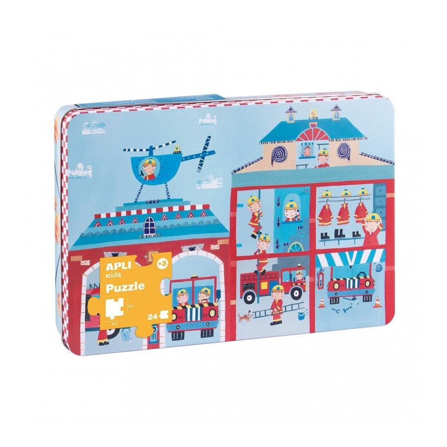 Juego Apli 19014 caja metalica puzle estación bomberos 24 piezas