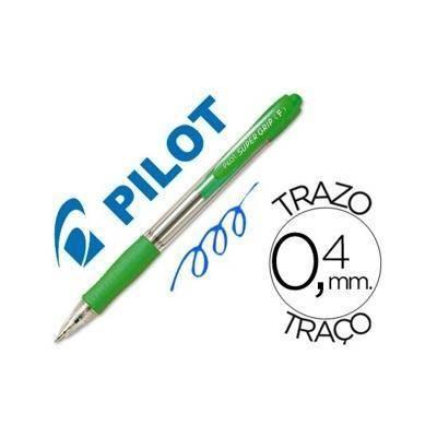 Bolígrato Pilot Super Grip tinta azul aceite trazo 0,4mm verde claro