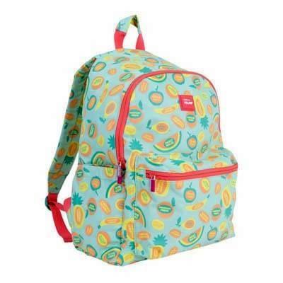 Mochila urbana clásica 2 cremalleras 43cm. serie especial Frutikis, verde y naranja Milan 624605FK