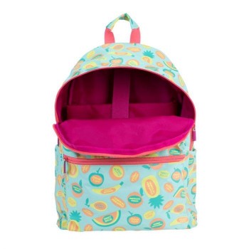 Mochila urbana clásica 2 cremalleras 43cm. serie especial Frutikis, verde y naranja Milan 624605FK