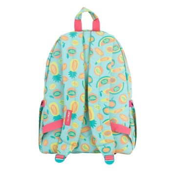 Mochila urbana clásica 2 cremalleras 43cm. serie especial Frutikis, verde y naranja Milan 624605FK