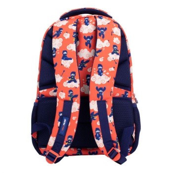 624601NJ Mochila escolar 2 cremalleras 45cm. serie especial Ninjutsu, rojo Milan