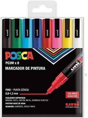 Rotulador Posca Basic B/8 colores PC3M/8C 0,9-1,3mm conico 182634670