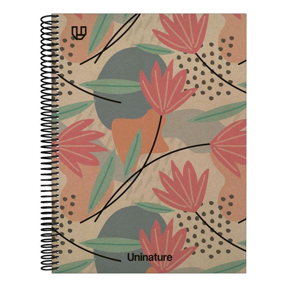 Cuaderno Tapa Dura A4 100H 5x5mm UniNature flores 88528801 Grafoplas