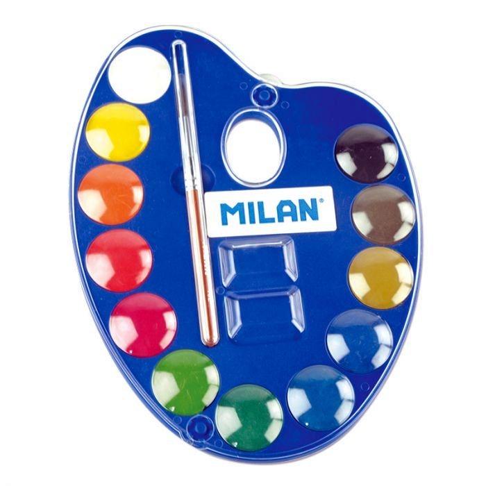 Paleta Milan acuarelas 12 pastillas  25mm y 1 pincel 053412
