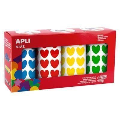 Gomette Apli 19502 corazon Caja de 4 colores Rollo de 1770 unidades 20x18mm.