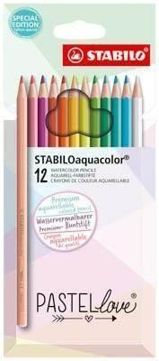 Lapices acuarelables Stabilo 1612/7 Aquacolor pastel caja 12 colores surtidos
