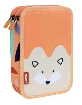Plumier 2 pisos con contenido serie especial FUN ANIMALS naranja Milan 081264FARN
