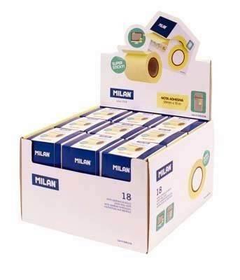 415081018 Caja expositora 18 notas adhesivas en rollo, color amarillo pastel Milan