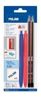BYM10336 Blister 2 bolígrafos p1 (azul/rojo), 2 lapices grafito HB y h, goma 430 y sacapuntas Milan