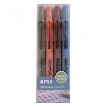 19493 ROTULADOR FLUORESCENTE RETRACTIL VINTAGE B/4 SURTIDO APLI
