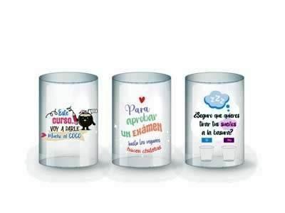 331839 CUBILETE TRANSPARENTE FRASES C/ BRILLANTINA 10 x 7,6 cm BISMARK