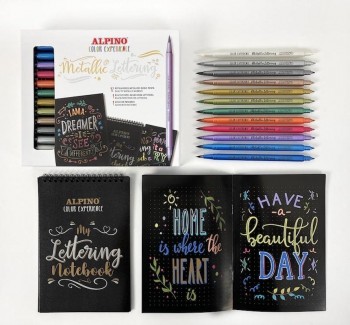 Kit rotulador Alpino AR010701 caja de 12 unidades metallic lettering doble punta color experience