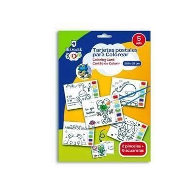 SET 5 TARJETAS PARA COLOREAR C/ACUARELAS +2 PINCEL 331895 BISMARK