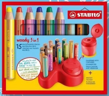 Lapiz Stabilo Woody 3 en 1 Set de mesa 15 pcs + sacapuntas con depósito  880/15-01