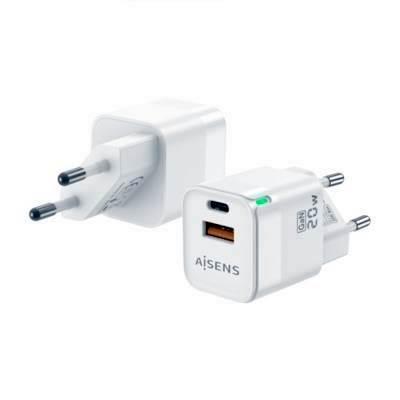 CARGADOR AISENS GAN 20W, 1XUSB-C PD3.0 QC4.0, 1XUSB-A QC3.0, BLANCO 57078