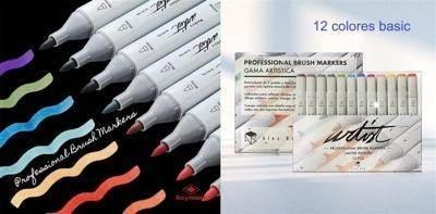 Estuche 12 professional brush marker basic colors AB-1212 (Edicion limitada) Roymart