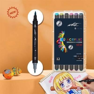 Estuche rotulador acrilicos doble punta gama Artist 12 colores AB-0656 Roymart